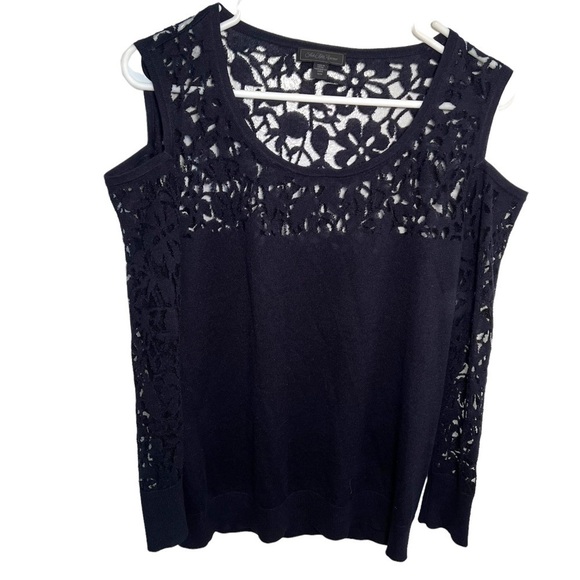 Saks Fifth Avenue Cold Shoulder Sweater Navy Blue - Picture 1 of 11